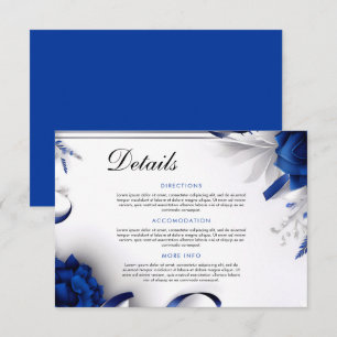 Cartão De Informações Marinho Chic Blue & Silver Flowers Fitas Casamento