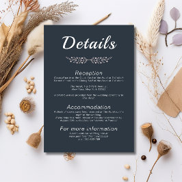 Cartão De Informações Marinho Clássico Elegante e Casamento Blush