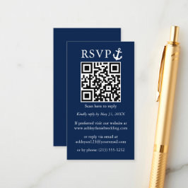 Cartão De Informações Marinho de Âncora Náutica Casada RSVP Azul QR