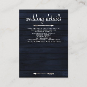 Cartão De Informações Marinho de madeira floral girassol bravo casamento