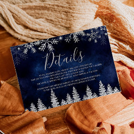 Cartão De Informações Marinho de pinheiro de neve prateado no inverno