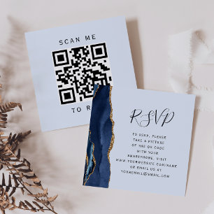 Cartão De Informações Marinho Dourado Luz Azul Agate Casamento QR Código