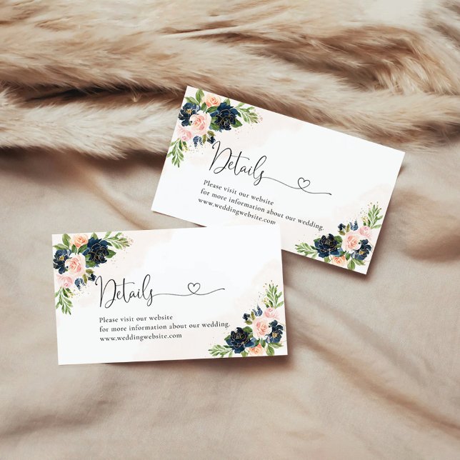 Cartão De Informações Marinho e placa de gabinete com detalhes florais c (Criador carregado)