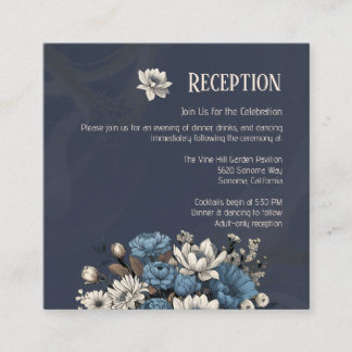 Cartão De Informações Marinho Elegante Recepção de casamento de flor sel