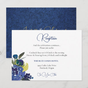 Cartão De Informações Marinho Elegante Recepção de casamento Floral de A