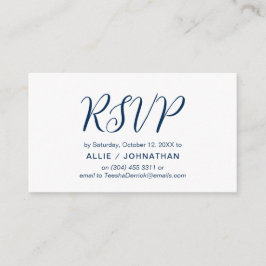 Cartão De Informações Marinho estético Blue Script, resposta de RSVP de