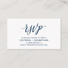 Cartão De Informações Marinho estético Blue Script, resposta de RSVP de