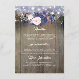 Cartão De Informações Marinho Floral Informações de Casamento Convidado