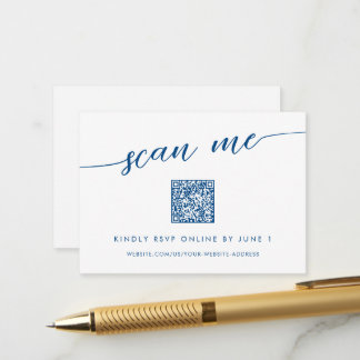 Cartão De Informações Marinho moderno mínimo Blue Scan Me QR Small RSVP