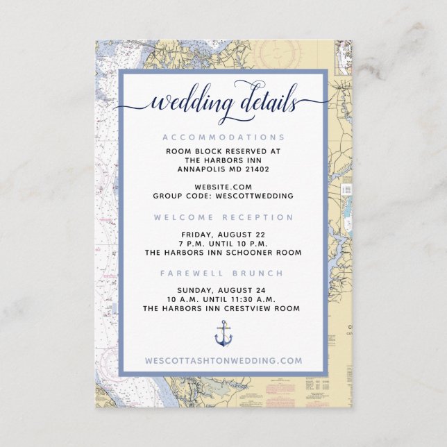 Cartão De Informações Marinho moderno #Wedding Annapolis MD Map Náutico (Frente)