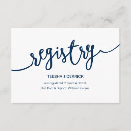 Cartão De Informações Marinho Rustic Blue Script, Registro de Casamento