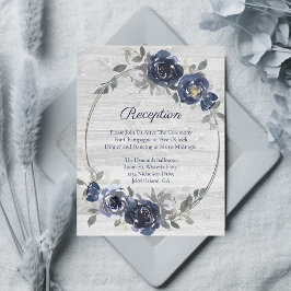 Cartão De Informações Marinho Silver Watercolor Recepção de casamento Fl
