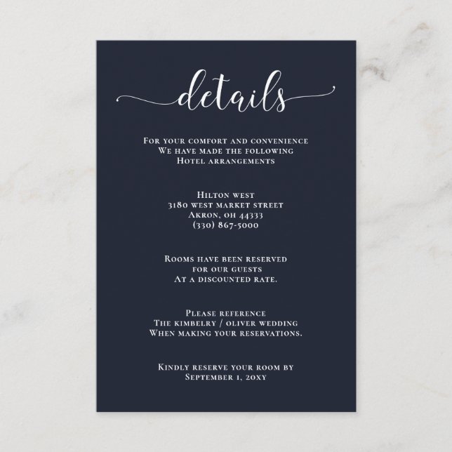 Cartão De Informações Marinho Simples Caligrafia Moderna Invólucro C (Frente)