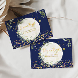 Cartão De Informações Marinho Verde Dourado Lua e Estrelas Fralda Raffle