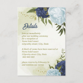 Cartão De Informações marinhos de flores azuis poeirentas folhas verdes