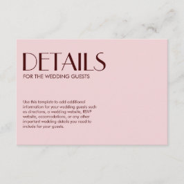 Cartão De Informações Maroon e casamento elegante cor-de-rosa pálido