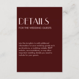 Cartão De Informações Maroon e casamento elegante cor-de-rosa pálido
