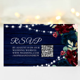 Cartão De Informações Marsala e Flores Marinhos Casamento Russo QR RSVP