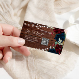 Cartão De Informações Marsala e Marinho Floral Chá de panela QR RSVP