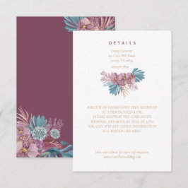 Cartão De Informações Marsala | Folhas Tropicais Floral Casamento Enclos