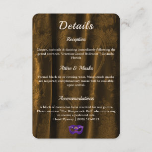Cartão De Informações Máscara de Damasco Bronze Dourado Roxo Real