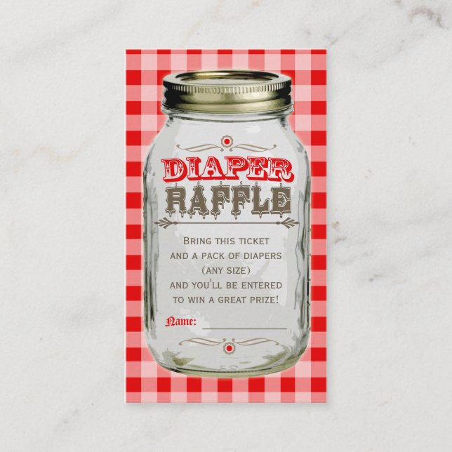 Cartão De Informações Mason Jar Baby Red Gingham Fralda Raffle Ticket (Frente)