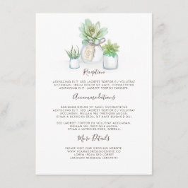 Cartão De Informações Mason Jar e Succulents Informações de Casamento Co