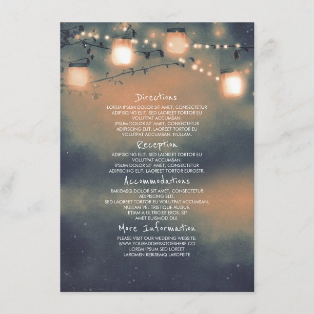 Cartão De Informações Mason Jar Lights Detalhes do Casamento - Informaçõ (Frente)