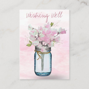 CARTÃO DE INFORMAÇÕES MASON JAR WATERCOLOR PINK DOCE PEAS BEM DESEJANDO
