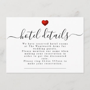 Cartão De Informações Material de Casamento de Coração Vermelho Simples
