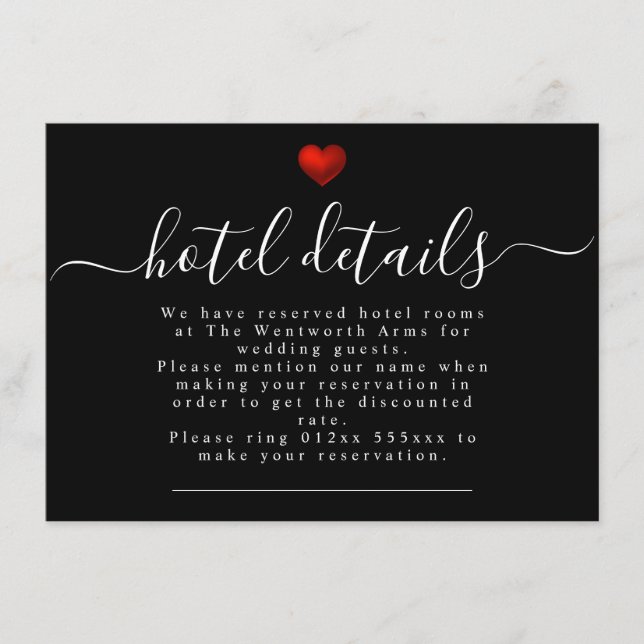 Cartão De Informações Material de Casamento de Coração Vermelho Simples  (Frente)