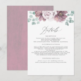 Cartão De Informações Mauve Floral Wedding Information