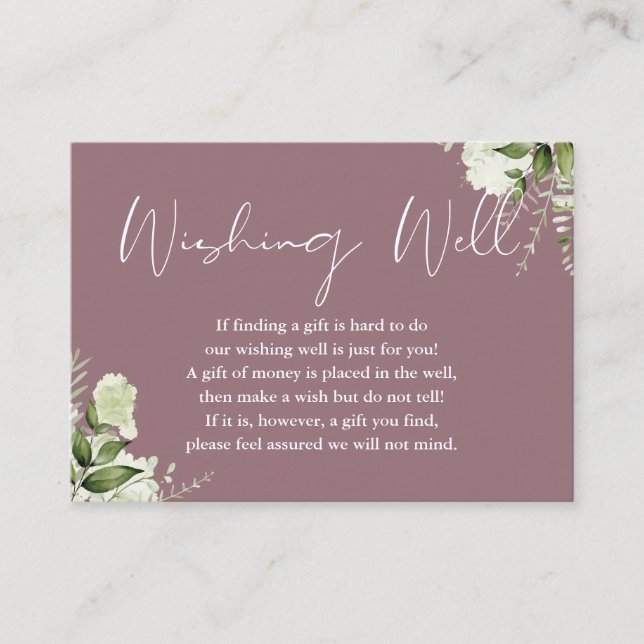 Cartão De Informações Mauve Greenery Floral Wishing well Wedding (Frente)