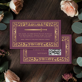 Cartão De Informações Mauve Royal Sword Wedding Website RSVP Código QR