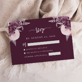 Cartão De Informações Mauve Silver Floral Script Wedding RSVP