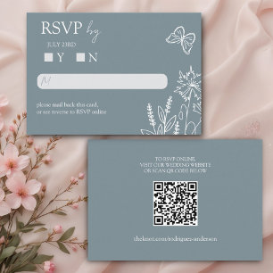 Cartão De Informações Meadow Flowers Blue Cinza Weding RSVP