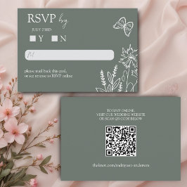 Cartão De Informações Meadow Flowers Sirocco Green Wedding RSVP