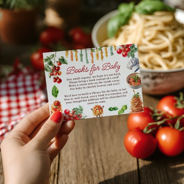 Cartão De Informações Meatball Italian Pasta Books for Baby Shower (Meatball Italian Pasta Books for Baby Shower Enclosure Card)
