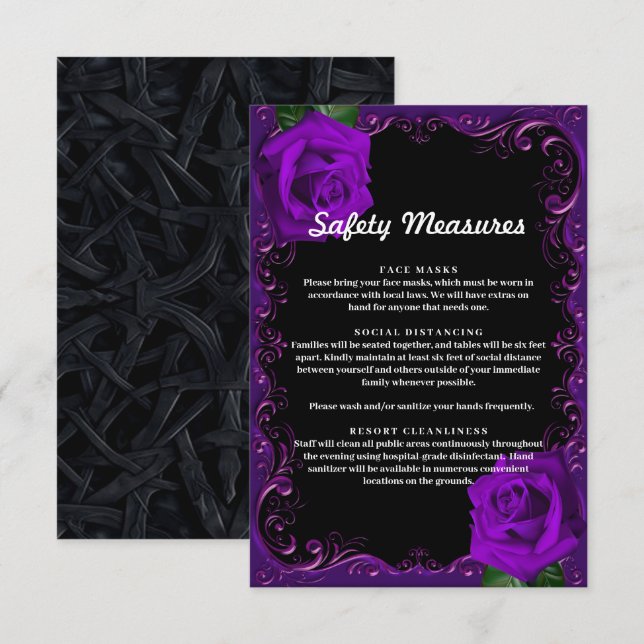 Cartão De Informações Medidas de Segurança das Rosas Roxas Góticas Elega (Frente/Verso)