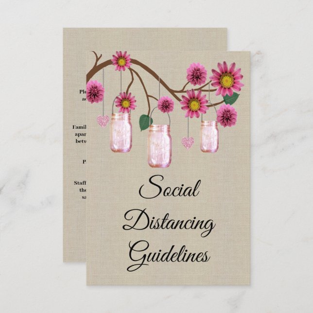 Cartão De Informações Medidas De Segurança De Mason Jar Floral, Rosa, Bu (Frente/Verso)