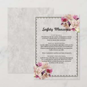 Cartão De Informações Medidas de Segurança do Mármore Floral White Lily