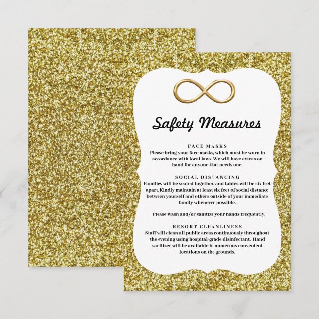 Cartão De Informações Medidas de Segurança Infinito Brilho Dourado (Frente/Verso)