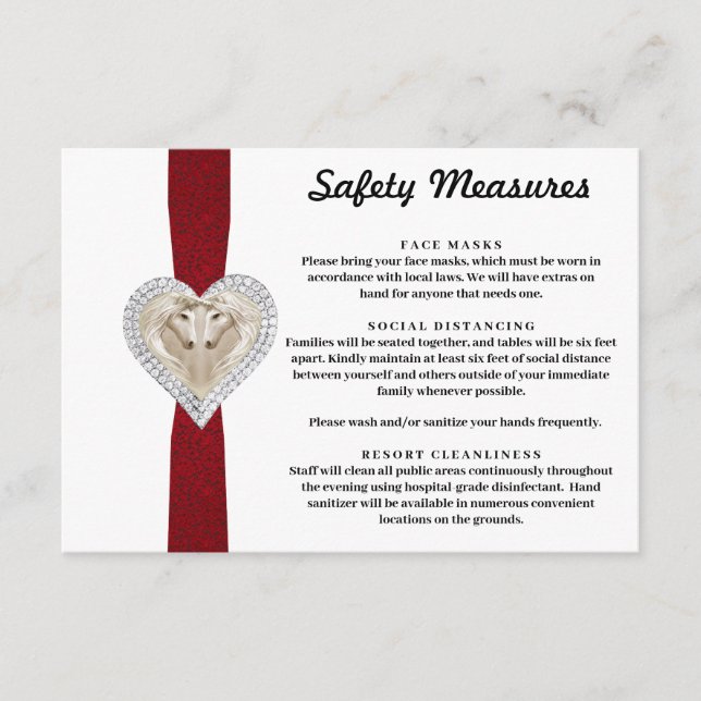 Cartão De Informações Medidas de Segurança Unicórnio Vermelho de Renda (Frente)