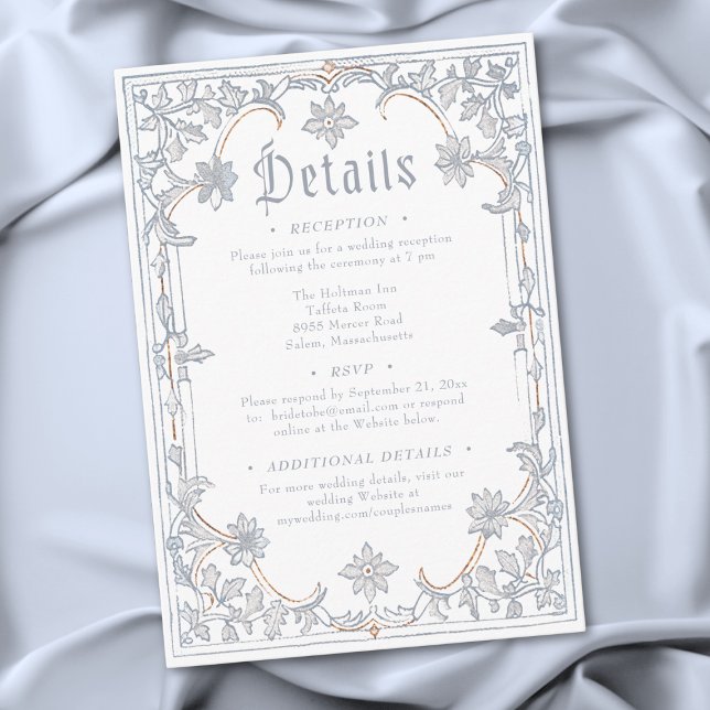 Cartão De Informações Medieval Fantasy Frame Blue Gold Etching Wedding (Medieval Fantasy Frame Blue Gold Etching Wedding Enclosure Card)