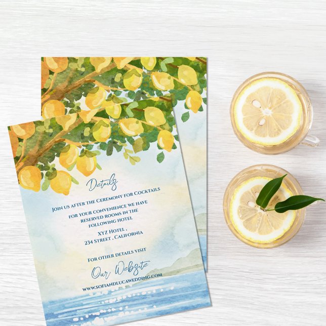 Cartão De Informações Mediterranean Lemon Watercolor Wedding Details (Mediterranean Lemon Watercolor Wedding Details Enclosure Card)