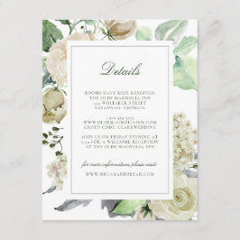 Cartão De Informações Megan White Roses Greenery, Detalhes do Convidado