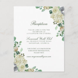 Cartão De Informações Megan White Roses Greenery Recepção de casamento