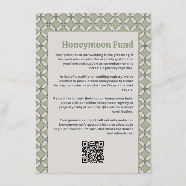 Cartão De Informações Meio século Mod Retro Wedding Olive Green (Frente)