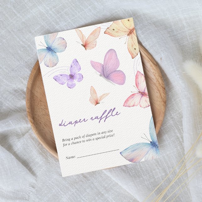 Cartão De Informações Menina de fralda de borboleta pequena Sorteio de C (diaper raffle baby shower card butterfly)