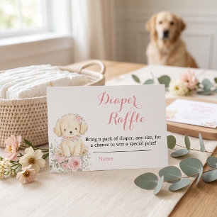 Cartão De Informações Menina Dourada Floral Cachorrinho, Chás de Bebê Me
